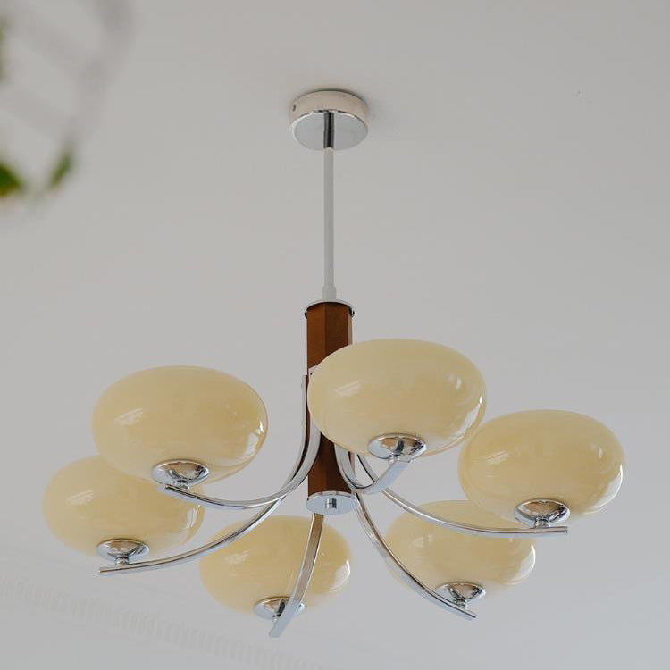 Traditional French Round Cylinder Branch Glass Iron 3/6 Light Chandelier For Living Room