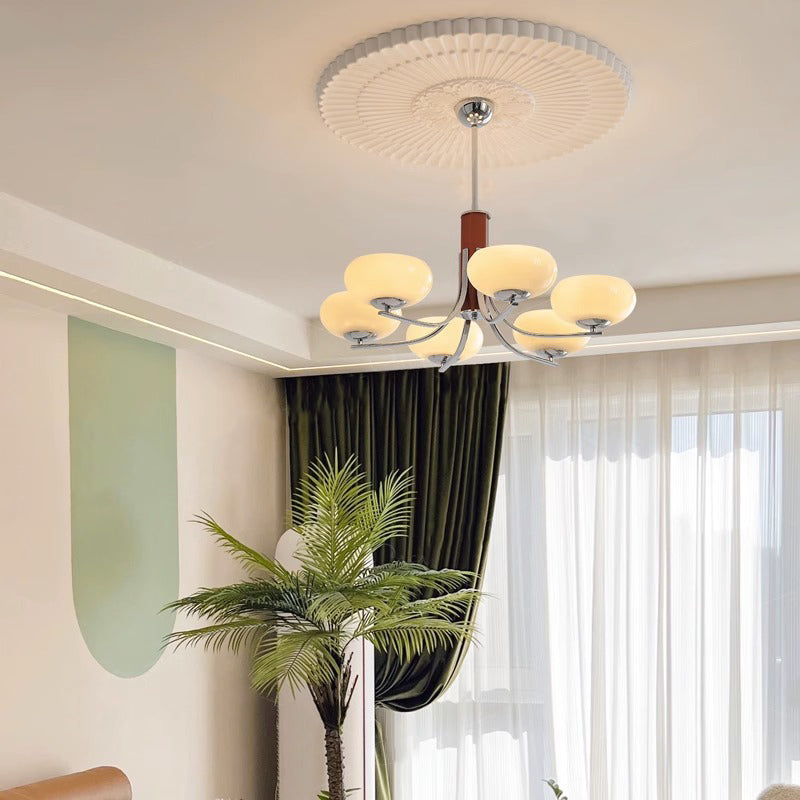 Traditional French Round Cylinder Branch Glass Iron 3/6 Light Chandelier For Living Room