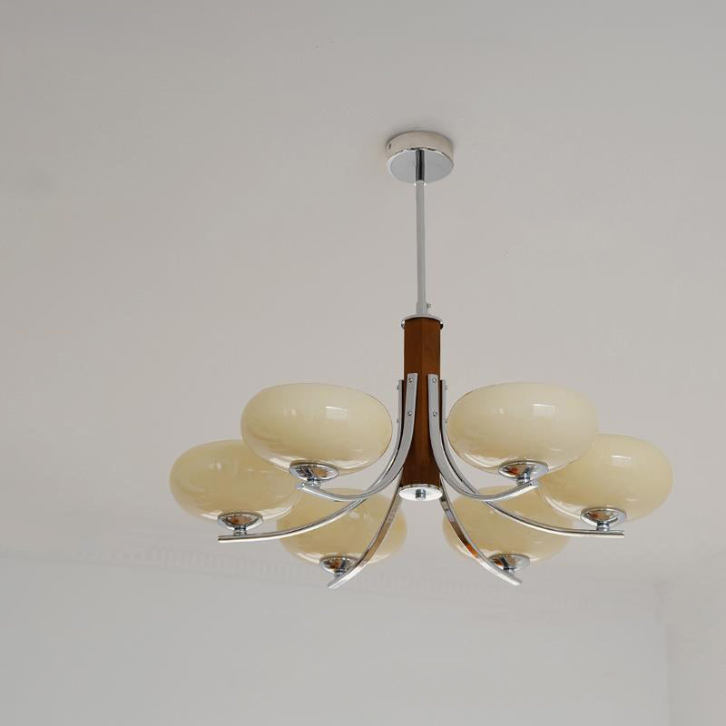 Traditional French Round Cylinder Branch Glass Iron 3/6 Light Chandelier For Living Room