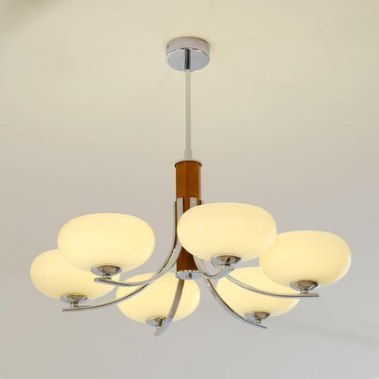 Traditional French Round Cylinder Branch Glass Iron 3/6 Light Chandelier For Living Room