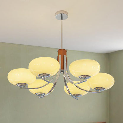 Traditional French Round Cylinder Branch Glass Iron 3/6 Light Chandelier For Living Room