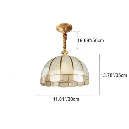 Contemporary Scandinavian Round Umbrella Glass Copper 1/7 Light Chandelier For Living Room