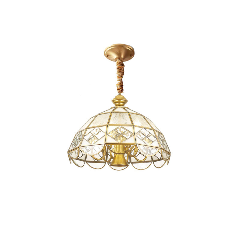 Contemporary Scandinavian Round Umbrella Glass Copper 1/7 Light Chandelier For Living Room