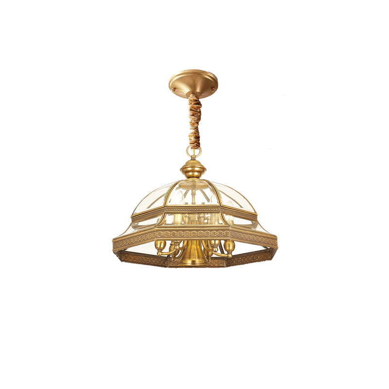 Contemporary Scandinavian Round Umbrella Glass Copper 1/7 Light Chandelier For Living Room