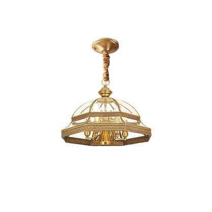Contemporary Scandinavian Round Umbrella Glass Copper 1/7 Light Chandelier For Living Room