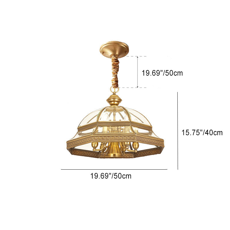 Contemporary Scandinavian Round Umbrella Glass Copper 1/7 Light Chandelier For Living Room
