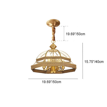 Contemporary Scandinavian Round Umbrella Glass Copper 1/7 Light Chandelier For Living Room