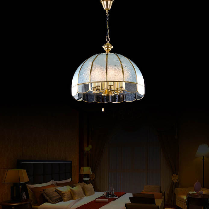 Contemporary Scandinavian Round Umbrella Glass Copper 1/7 Light Chandelier For Living Room