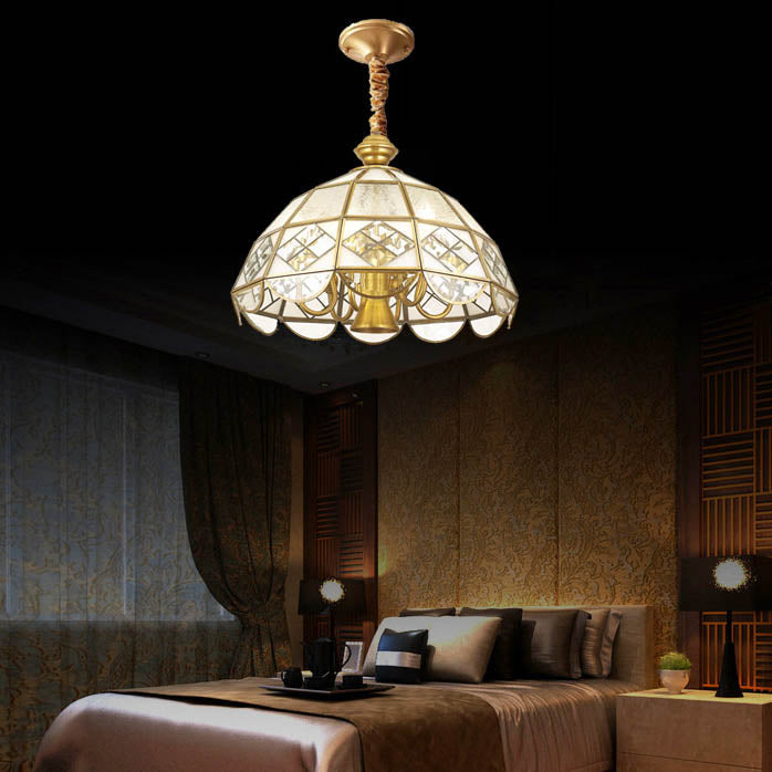 Contemporary Scandinavian Round Umbrella Glass Copper 1/7 Light Chandelier For Living Room