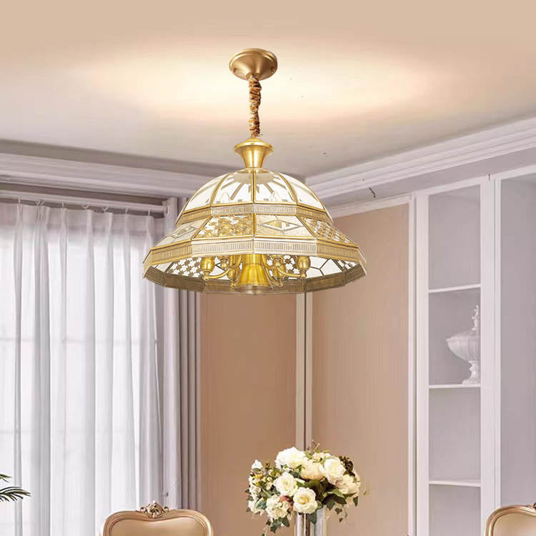 Contemporary Scandinavian Round Umbrella Glass Copper 1/7 Light Chandelier For Living Room