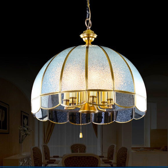 Contemporary Scandinavian Round Umbrella Glass Copper 1/7 Light Chandelier For Living Room