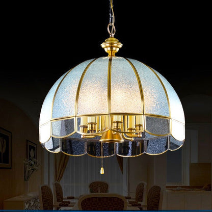 Contemporary Scandinavian Round Umbrella Glass Copper 1/7 Light Chandelier For Living Room