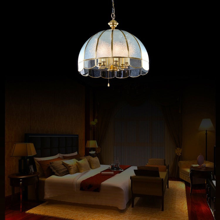 Contemporary Scandinavian Round Umbrella Glass Copper 1/7 Light Chandelier For Living Room