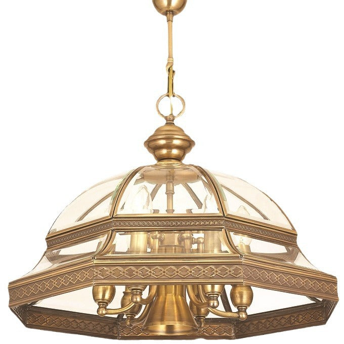 Contemporary Scandinavian Round Umbrella Glass Copper 1/7 Light Chandelier For Living Room