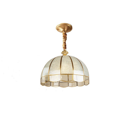 Contemporary Scandinavian Round Umbrella Glass Copper 1/7 Light Chandelier For Living Room