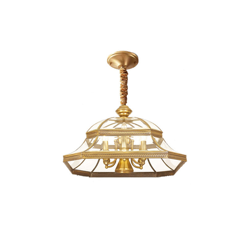 Contemporary Scandinavian Round Umbrella Glass Copper 1/7 Light Chandelier For Living Room