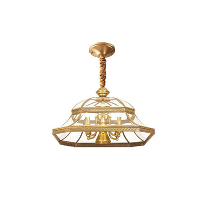 Contemporary Scandinavian Round Umbrella Glass Copper 1/7 Light Chandelier For Living Room