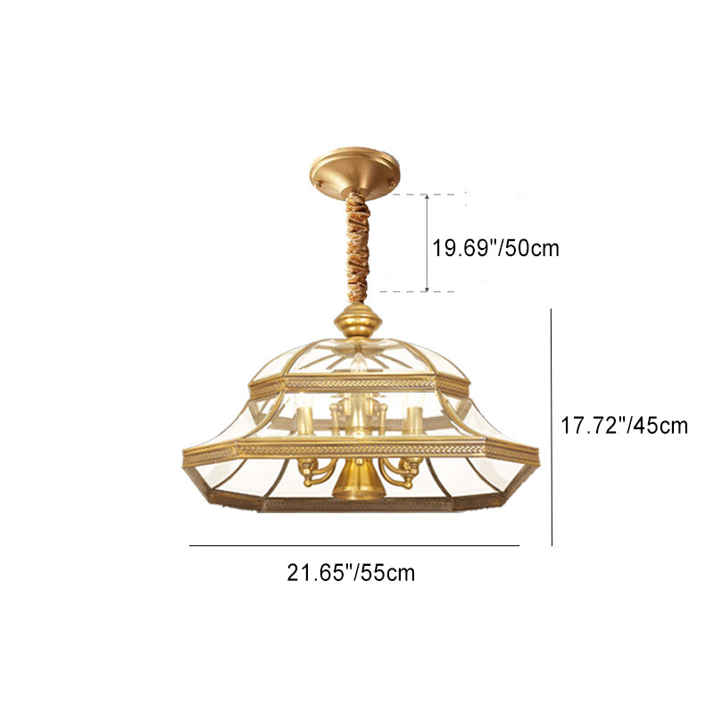 Contemporary Scandinavian Round Umbrella Glass Copper 1/7 Light Chandelier For Living Room