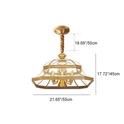 Contemporary Scandinavian Round Umbrella Glass Copper 1/7 Light Chandelier For Living Room