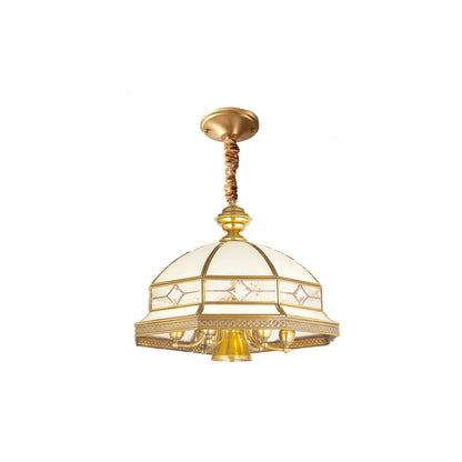 Contemporary Scandinavian Round Umbrella Glass Copper 1/7 Light Chandelier For Living Room