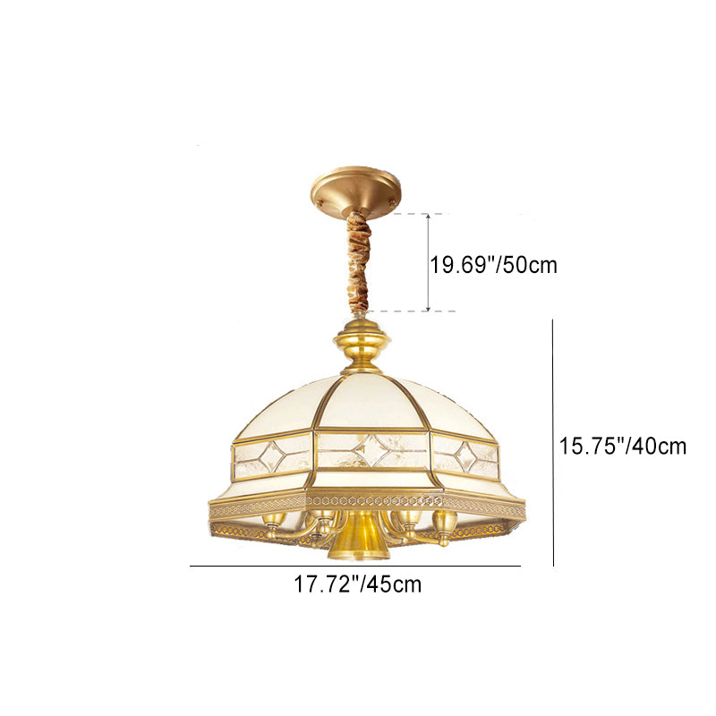 Contemporary Scandinavian Round Umbrella Glass Copper 1/7 Light Chandelier For Living Room