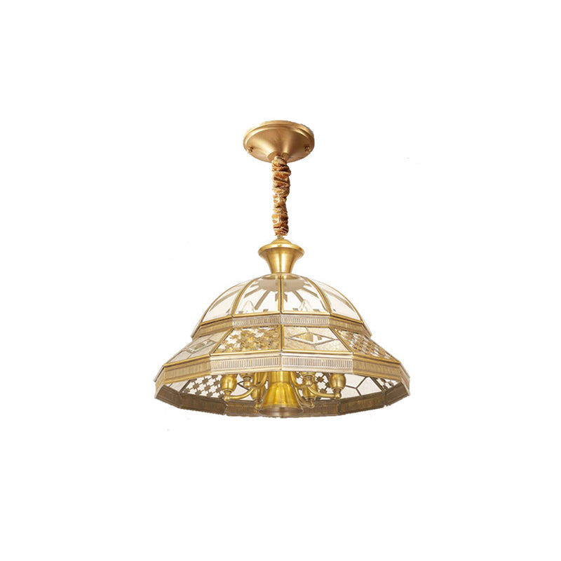 Contemporary Scandinavian Round Umbrella Glass Copper 1/7 Light Chandelier For Living Room