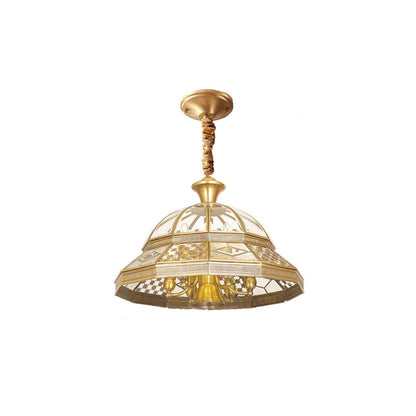 Contemporary Scandinavian Round Umbrella Glass Copper 1/7 Light Chandelier For Living Room