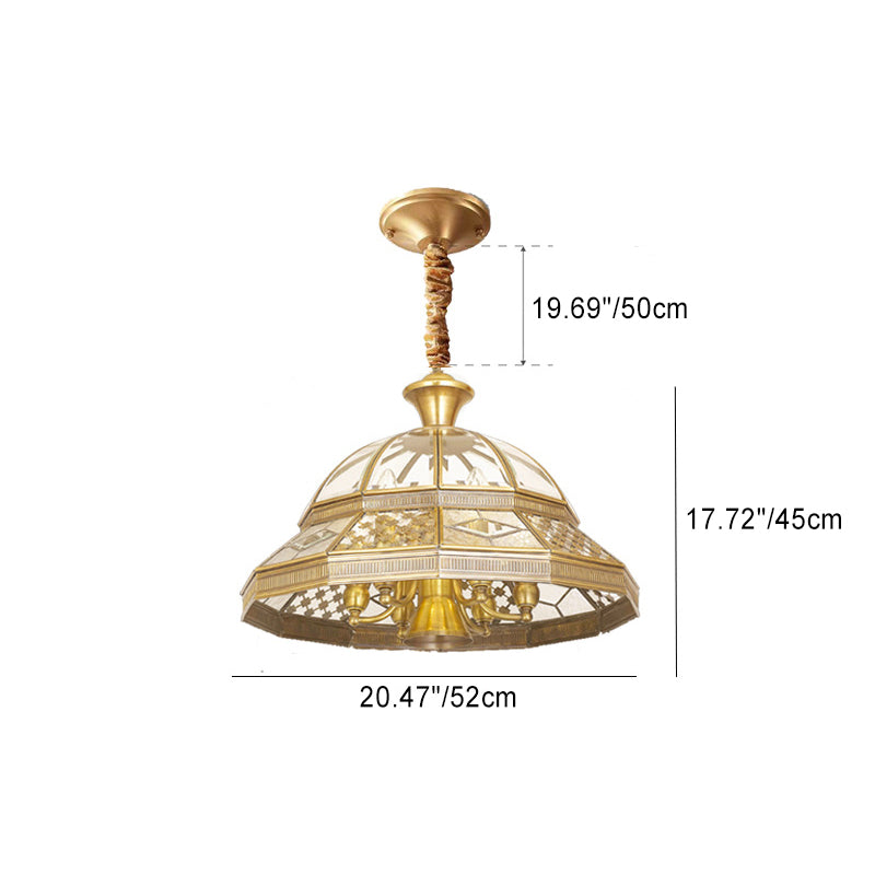 Contemporary Scandinavian Round Umbrella Glass Copper 1/7 Light Chandelier For Living Room