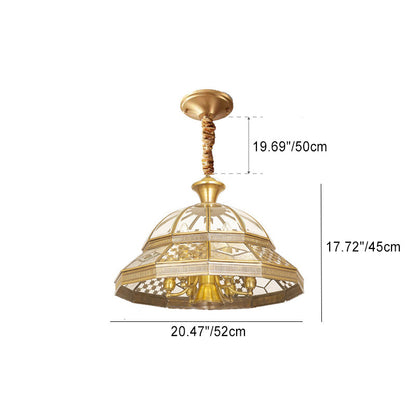 Contemporary Scandinavian Round Umbrella Glass Copper 1/7 Light Chandelier For Living Room