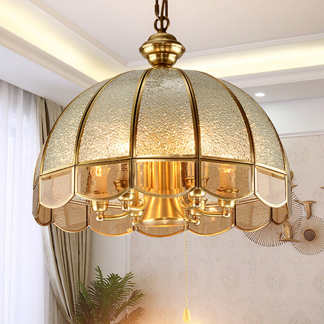 Modern Luxury Umbrella Round Glass Brass 1/6 Light Chandelier For Living Room
