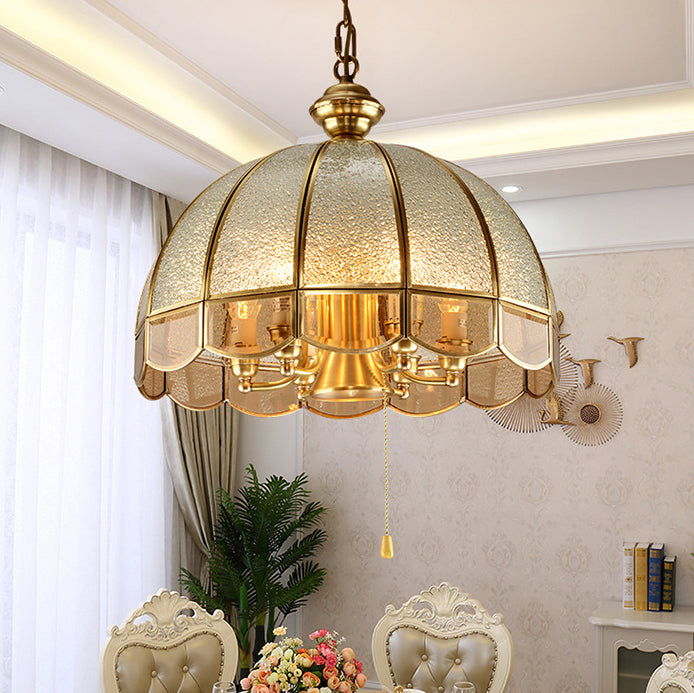 Modern Luxury Umbrella Round Glass Brass 1/6 Light Chandelier For Living Room