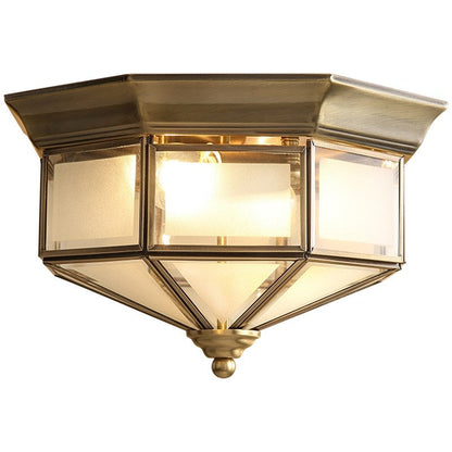 Contemporary Scandinavian Hexagonal Square Glass Copper Iron 2/3 Light Flush Mount Ceiling Light For Bedroom