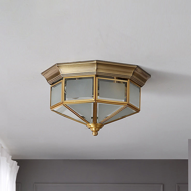 Contemporary Scandinavian Hexagonal Square Glass Copper Iron 2/3 Light Flush Mount Ceiling Light For Bedroom
