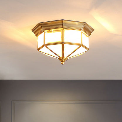 Contemporary Scandinavian Hexagonal Square Glass Copper Iron 2/3 Light Flush Mount Ceiling Light For Bedroom