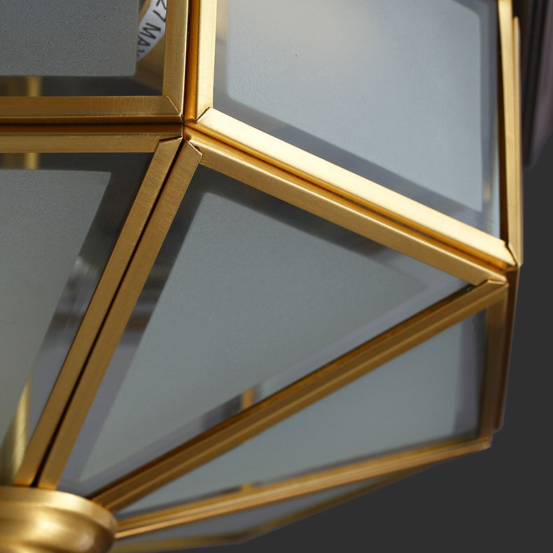 Contemporary Scandinavian Hexagonal Square Glass Copper Iron 2/3 Light Flush Mount Ceiling Light For Bedroom