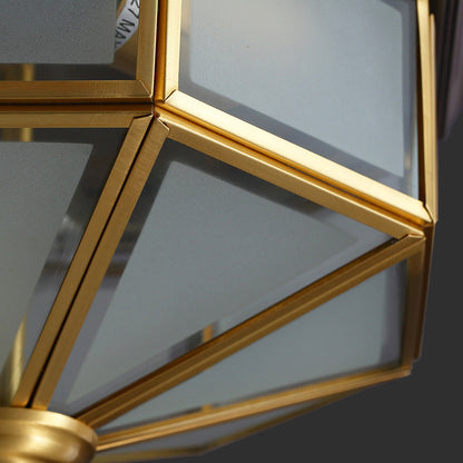 Contemporary Scandinavian Hexagonal Square Glass Copper Iron 2/3 Light Flush Mount Ceiling Light For Bedroom