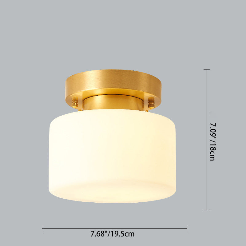 Contemporary Scandinavian Cylinder Round Glass Copper 1-Light Semi-Flush Mount Ceiling Light For Bedroom