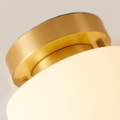 Contemporary Scandinavian Cylinder Round Glass Copper 1-Light Semi-Flush Mount Ceiling Light For Bedroom