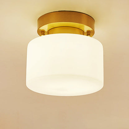 Contemporary Scandinavian Cylinder Round Glass Copper 1-Light Semi-Flush Mount Ceiling Light For Bedroom