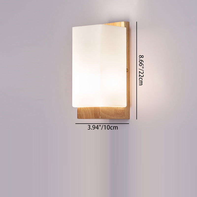 Traditional Japanese Rectangle Glass Wood 1-Light Wall Sconce Lamp For Living Room
