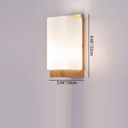 Traditional Japanese Rectangle Glass Wood 1-Light Wall Sconce Lamp For Living Room