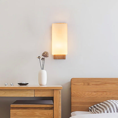 Traditional Japanese Rectangle Glass Wood 1-Light Wall Sconce Lamp For Living Room