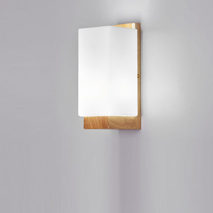 Traditional Japanese Rectangle Glass Wood 1-Light Wall Sconce Lamp For Living Room