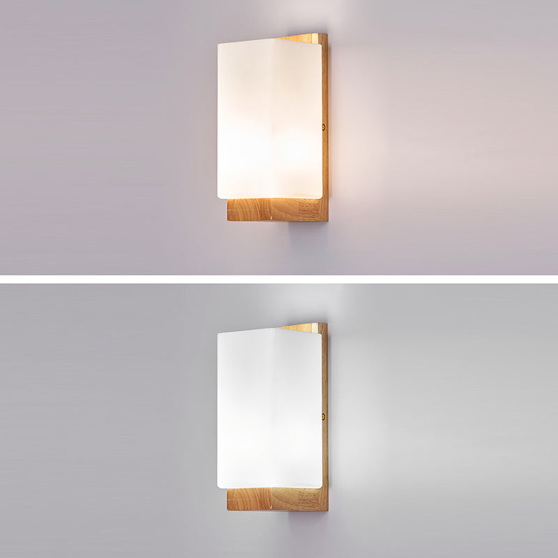 Traditional Japanese Rectangle Glass Wood 1-Light Wall Sconce Lamp For Living Room