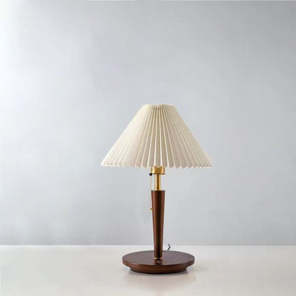 Traditional Vintage Umbrella Pleated Round Fabric Wood Hardware 1-Light Table Lamp For Living Room