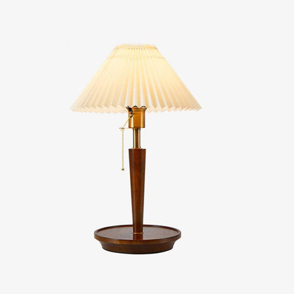 Traditional Vintage Umbrella Pleated Round Fabric Wood Hardware 1-Light Table Lamp For Living Room