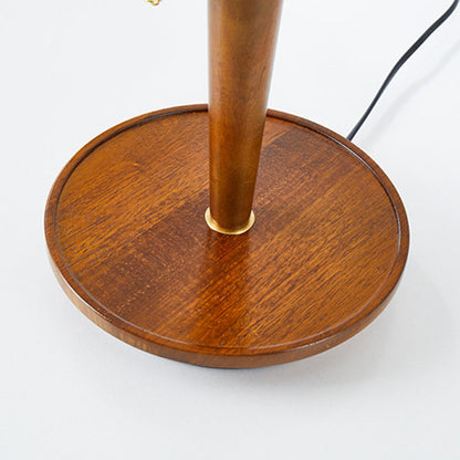 Traditional Vintage Umbrella Pleated Round Fabric Wood Hardware 1-Light Table Lamp For Living Room