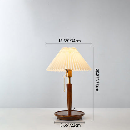 Traditional Vintage Umbrella Pleated Round Fabric Wood Hardware 1-Light Table Lamp For Living Room