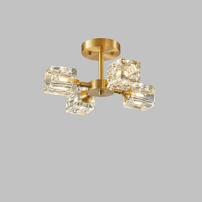 Contemporary Scandinavian Branch Square Round Crystal Brass 3/4/5/6 Light Semi-Flush Mount Ceiling Light For Bedroom