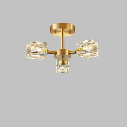 Contemporary Scandinavian Branch Square Round Crystal Brass 3/4/5/6 Light Semi-Flush Mount Ceiling Light For Bedroom